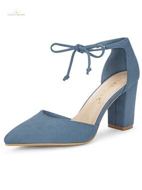Women Ankle Strap Pointed Toe High Block Heel Party Dress Pumps